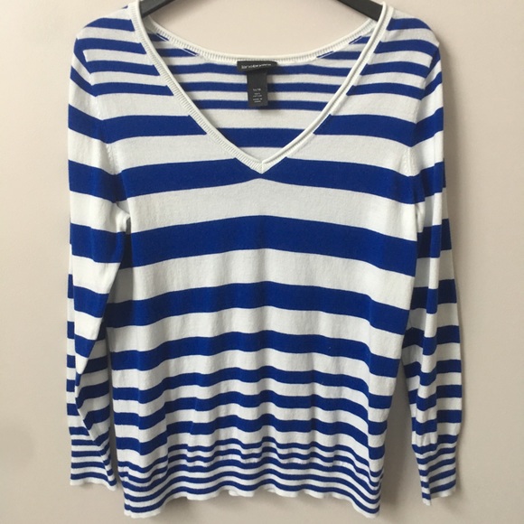 Lane Bryant Sweaters - Lane Bryant Blue and White Striped V Neck Sweater